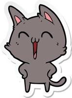 sticker of a happy cartoon cat meowing vector