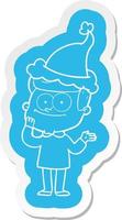 cartoon  sticker of a happy man wearing santa hat vector