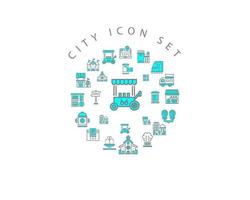 City icon set design on white background. vector