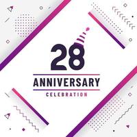 28 years anniversary greetings card, 28 anniversary celebration background free colorful vector. vector