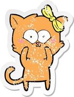 distressed sticker of a cartoon cat vector