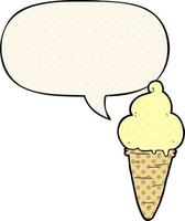 cartoon ice cream and speech bubble in comic book style vector