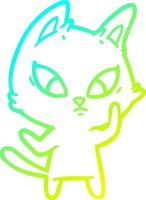 cold gradient line drawing confused cartoon cat vector