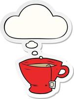 cartoon cup of tea and thought bubble as a printed sticker vector