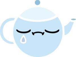 flat color retro cartoon sad tea pot vector