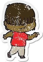 distressed sticker of a cartoon boy with untidy hair vector