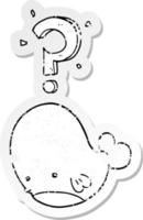 distressed sticker of a cartoon confused whale vector