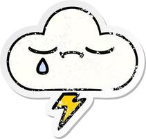 distressed sticker of a cute cartoon thunder cloud vector