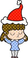 comic book style illustration of a indifferent woman wearing santa hat vector