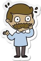 sticker of a cartoon man with mustache shocked vector