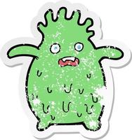 retro distressed sticker of a cartoon funny slime monster vector