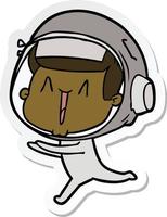 sticker of a happy cartoon astronaut running vector