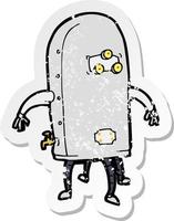 retro distressed sticker of a cartoon funny robot vector