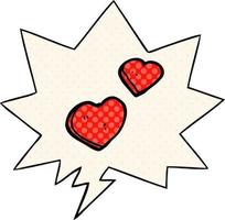 cartoon love hearts and speech bubble in comic book style vector