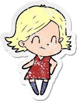 distressed sticker of a cartoon friendly girl vector