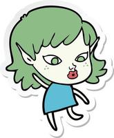 sticker of a pretty cartoon elf girl vector