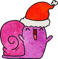 christmas textured cartoon of kawaii snail vector