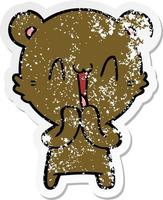 distressed sticker of a happy bear cartoon vector