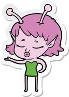 sticker of a cute alien girl cartoon vector