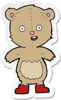 pegatina de un oso de peluche feliz de dibujos animados con botas vector
