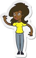 sticker of a cartoon pretty woman waving vector