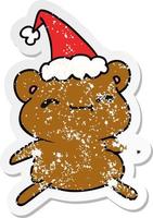 pegatina angustiada de navidad caricatura de oso kawaii vector