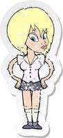 retro distressed sticker of a cartoon woman with hands on hips vector