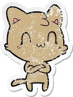 distressed sticker of a cartoon happy cat vector