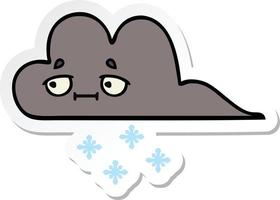 sticker of a cute cartoon storm snow cloud vector