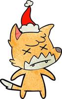 textured cartoon of a dead fox wearing santa hat vector