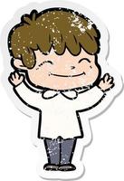 distressed sticker of a cartoon happy boy vector