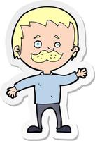 sticker of a cartoon man with mustache waving vector