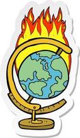 sticker of a cartoon burning globe vector