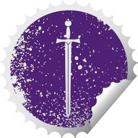 quirky distressed circular peeling sticker symbol sword vector