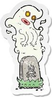 retro distressed sticker of a cartoon ghost rising from grave vector