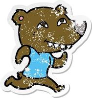 distressed sticker of a cartoon bear running vector