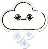 distressed sticker of a cute cartoon snow cloud vector