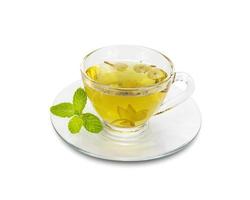 Chrysanthemum tea in a glass isolated on white background,clipping path photo