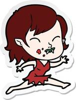 sticker of a cartoon vampire girl with blood on cheek vector