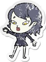 distressed sticker of a cute cartoon vampire girl vector