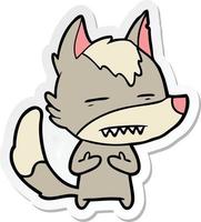 sticker of a cartoon wolf showing teeth vector