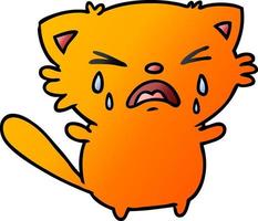 gradient cartoon of cute kawaii crying cat vector