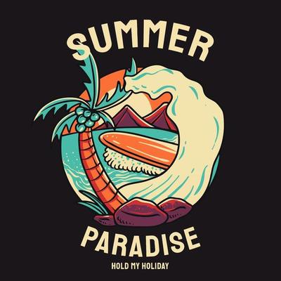 Summer Paradise Beach View retro Vector Illustration
