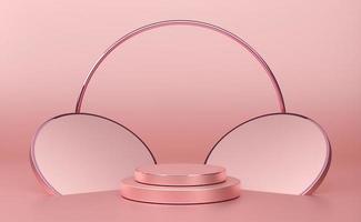 podium empty with geometric shapes in pink pastel composition for modern stage display and minimalist mockup ,abstract showcase background ,Concept 3d illustration or 3d render photo