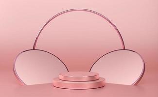 podio vacío con formas geométricas en composición rosa pastel para exhibición de escenario moderno y maqueta minimalista, fondo de escaparate abstracto, ilustración conceptual 3d o renderizado 3d foto