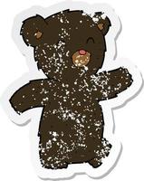 retro distressed sticker of a cartoon black bear vector