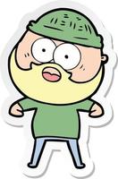 sticker of a cartoon surprised bearded man vector