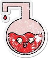 distressed sticker of a cute cartoon science experiment vector