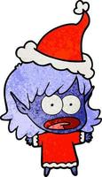 textured cartoon of a shocked elf girl wearing santa hat vector