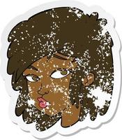 retro distressed sticker of a cartoon curious woman vector